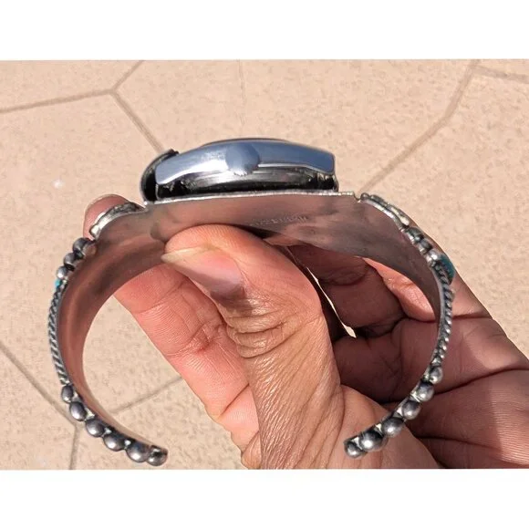 Navajo Sterling Silver & Turquoise Watch Bracelet E. Anderson Non Working 49.5g - Picture 12 of 12